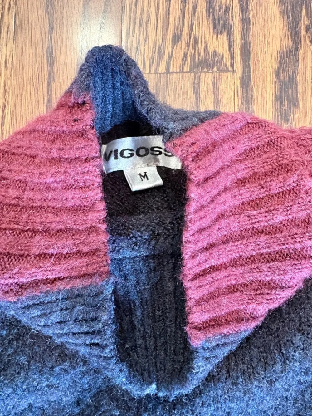Vigoss Colorblock Mockneck Pullover‎ Sweater in Charcoal, Burgundy & Taupe